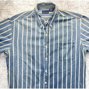Basic Editions Striped Shirt Mens XL Denim Look Button Up Y2K Casual Layering